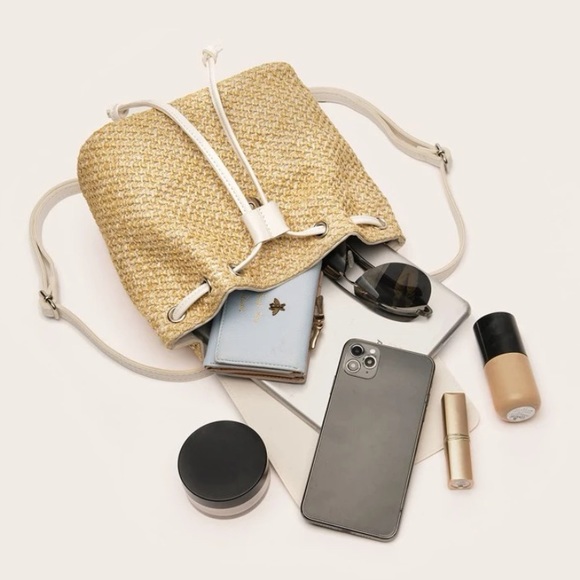 Drawstring Flap Straw Mini Backpack Bag - Picture 5 of 5